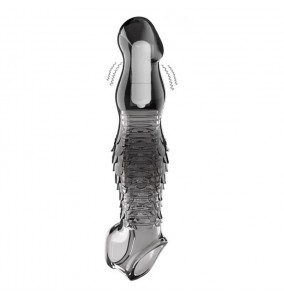 PLEASE ME - Scale-shaped Vibrating Penis Sleeve (Transparent Black)